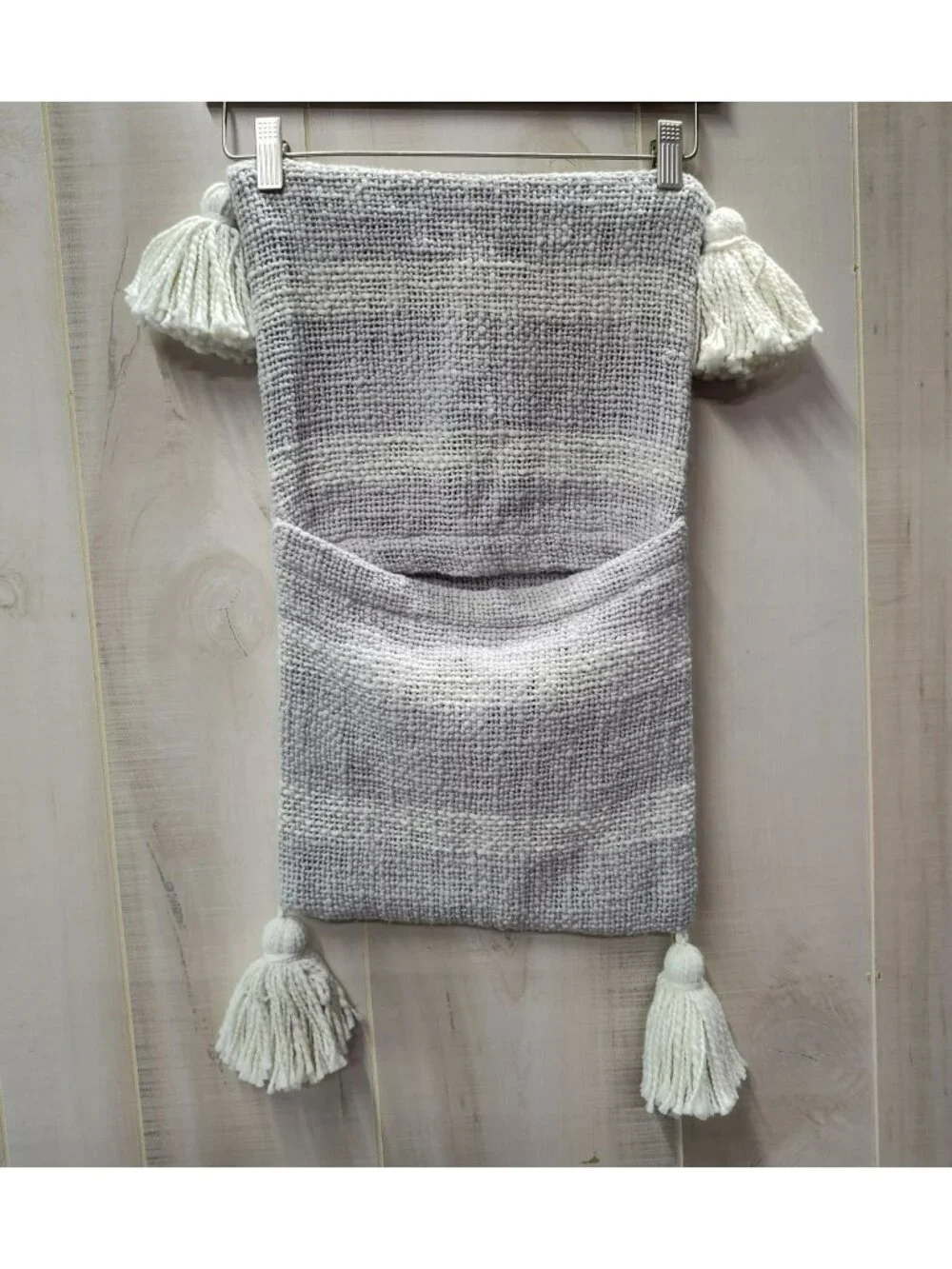 Tassel Stripe Pillow Cover 12x21 Gray & White 100% Cotton By West Elm
